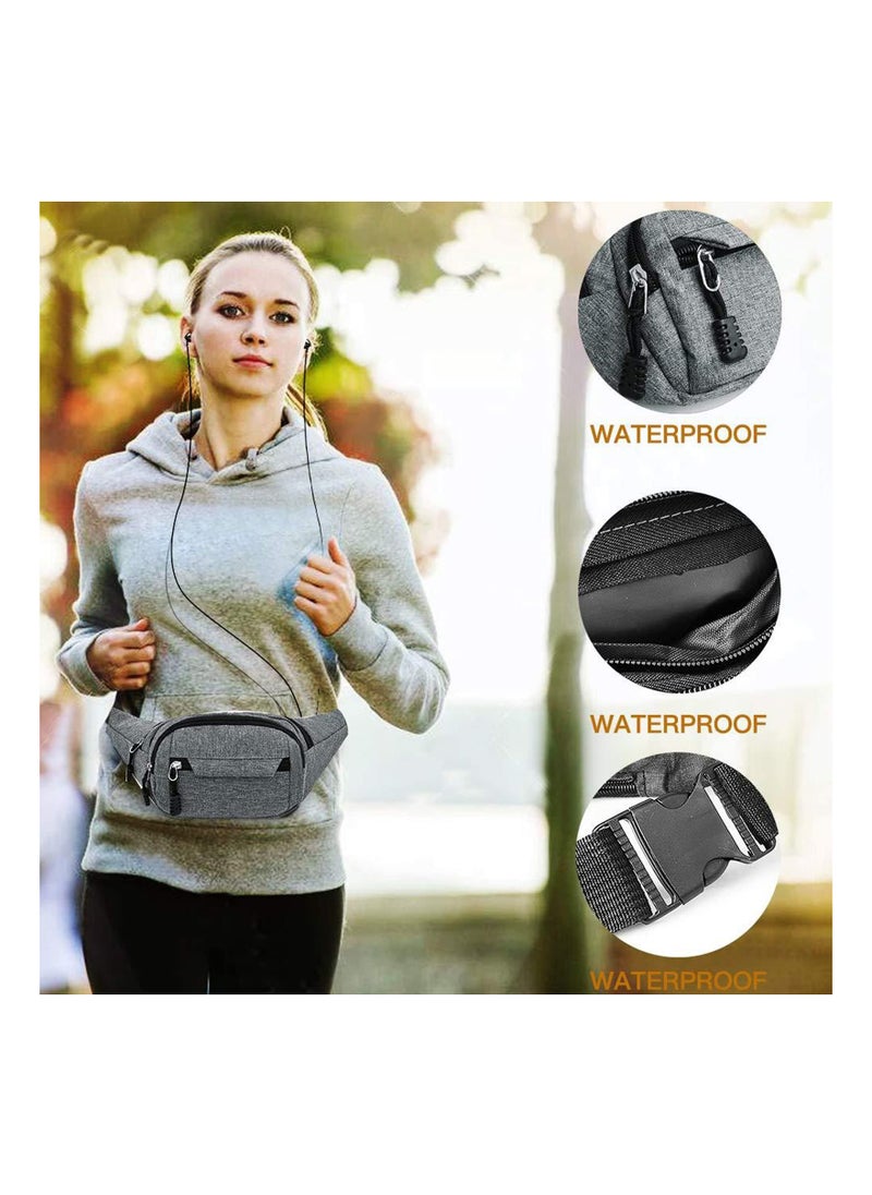 Bumbag Waist Bag, Waterproof 4 Zip Pockets Running Waist Pack Bag for Men Women, Adjustable Belt Waistpacks for Outdoors, Sport, Hiking, Travel