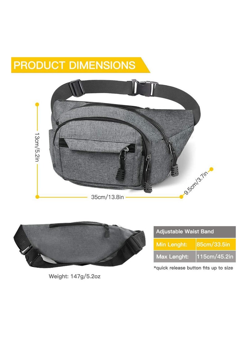 Bumbag Waist Bag, Waterproof 4 Zip Pockets Running Waist Pack Bag for Men Women, Adjustable Belt Waistpacks for Outdoors, Sport, Hiking, Travel