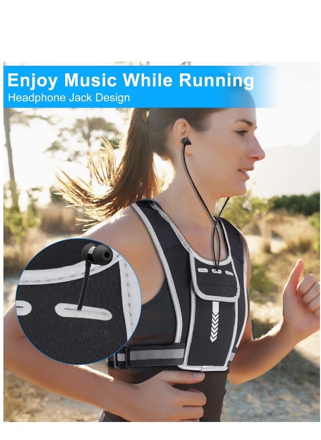 Running Vest Phone Holder for Men  Women, Men  Women's Sports Adjustable Reflective Running Vest Light Weight Phone Holder for Running with Water Bottle Pouch, Accessories Pockets