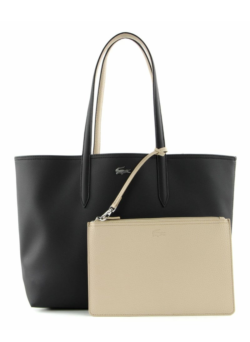 Lacoste women's double-sided two tone large capacity handbag, fashionable and versatile, black/beige