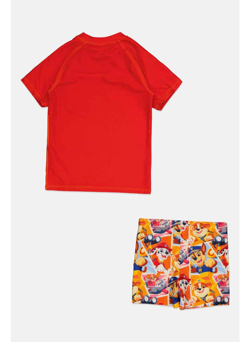 Kids Boy 2 Pieces Swimwear Shirt And Short, Red Combo