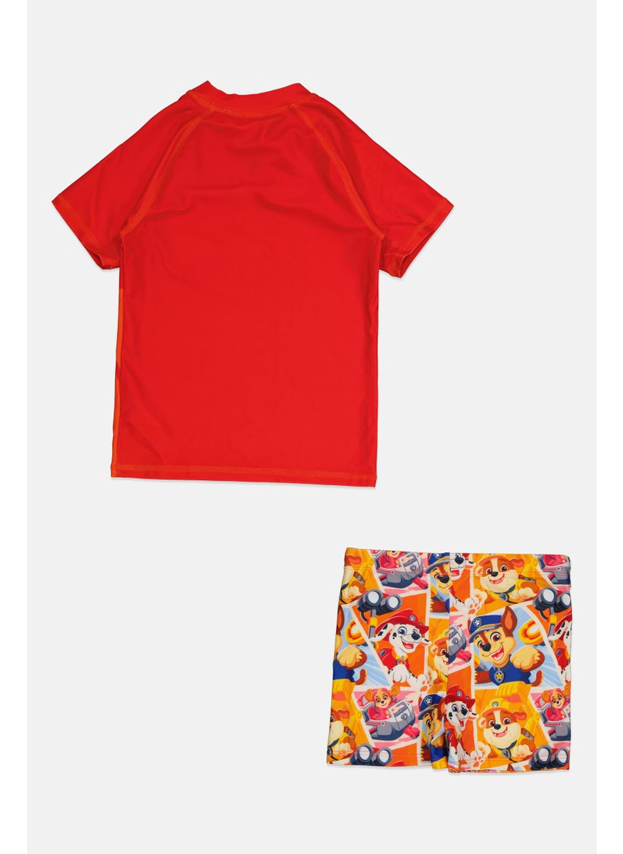 Toddlers Boy 2 Pieces Swimwear Shirt And Short, Red Combo