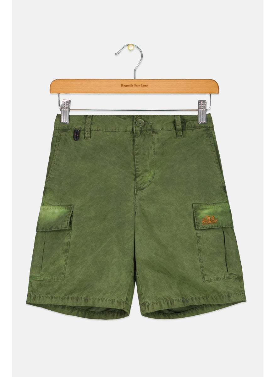 Kids Boy Embroidered Logo Beachwear Shorts, Washed Green