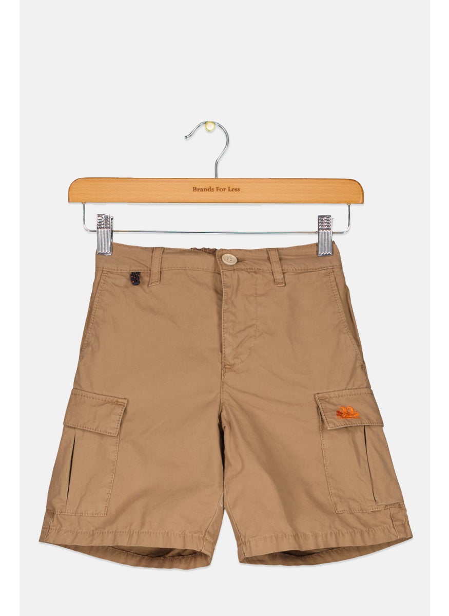 Kids Boy Embroidered Logo Beachwear Shorts, Khaki