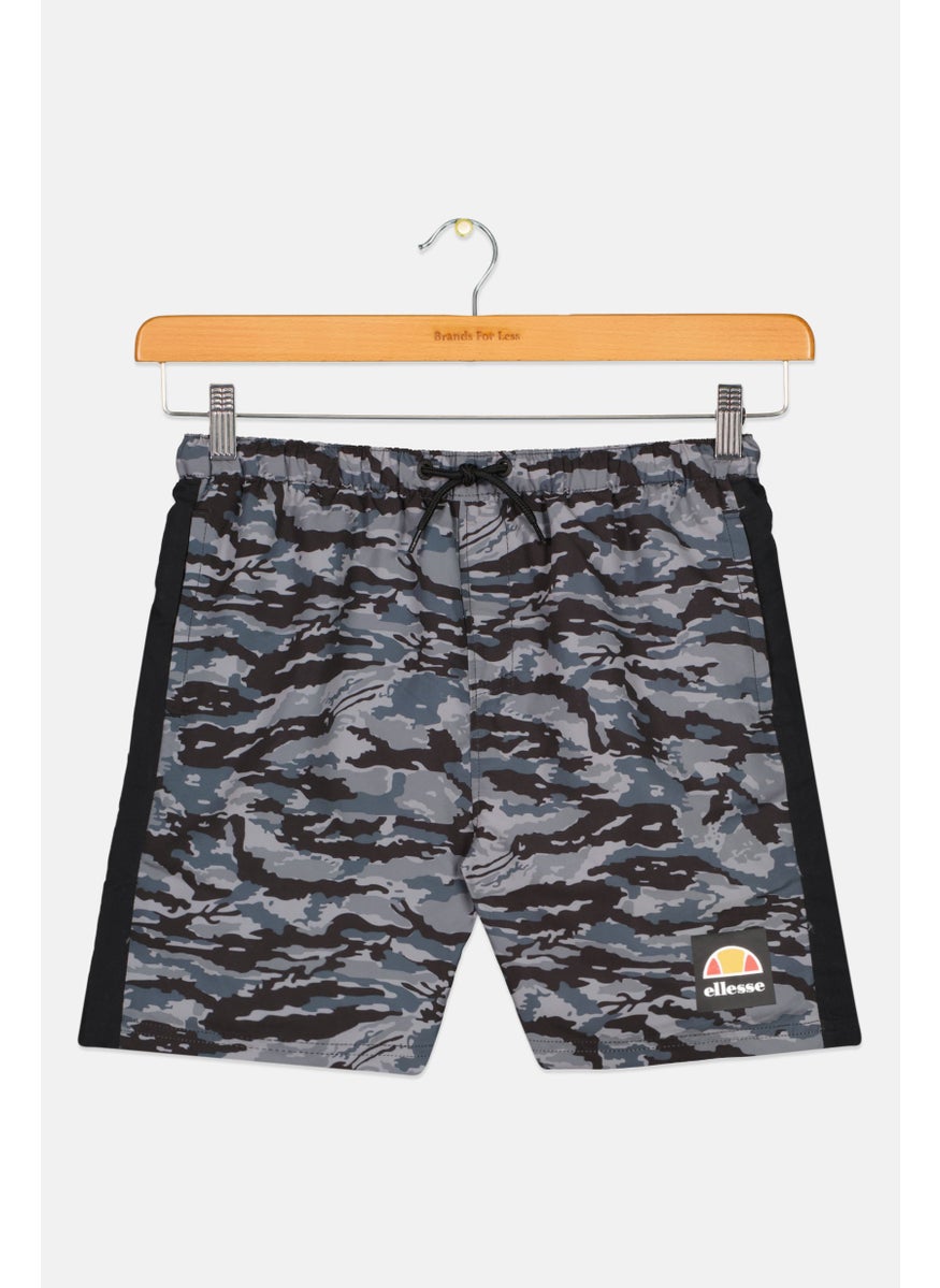 Kids Boy Camouflage Drawstring Board Shorts, Grey