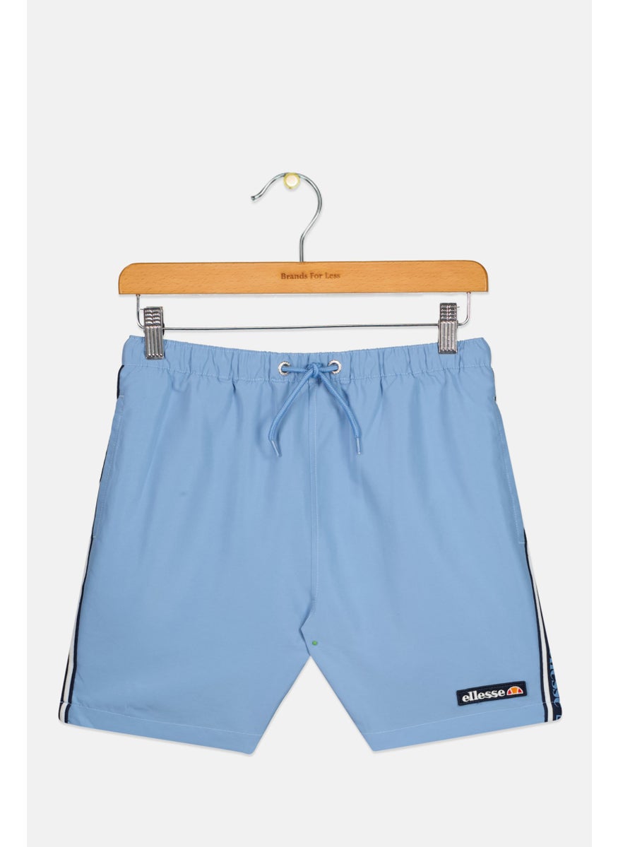 Kids Boy Embroidered Logo Swim Shorts, Light Blue Combo