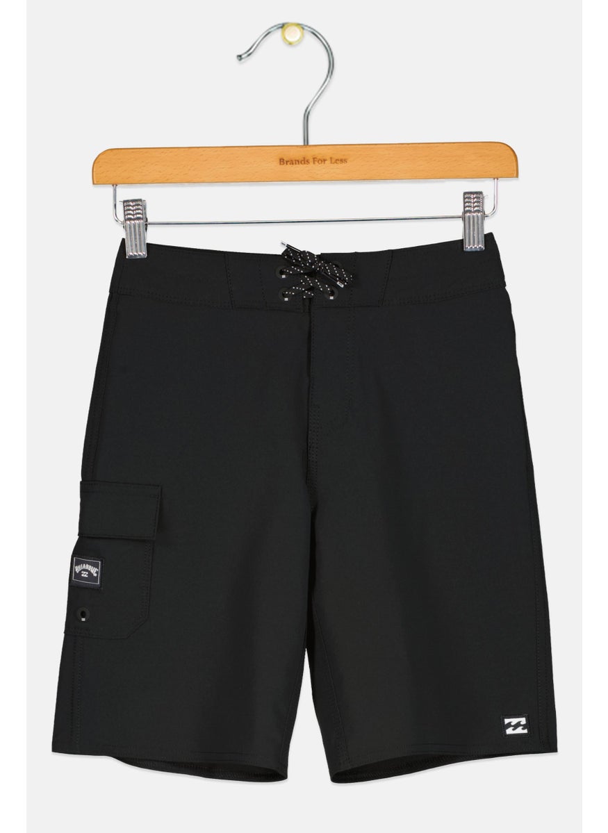 Kids Boy Slim Fit Brand Logo Board Short, Black