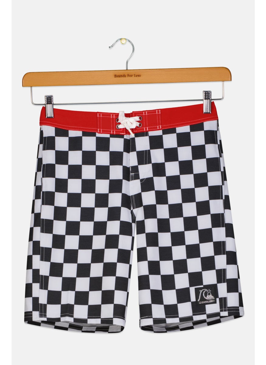 Kids Boy Checkered Board Short, Black