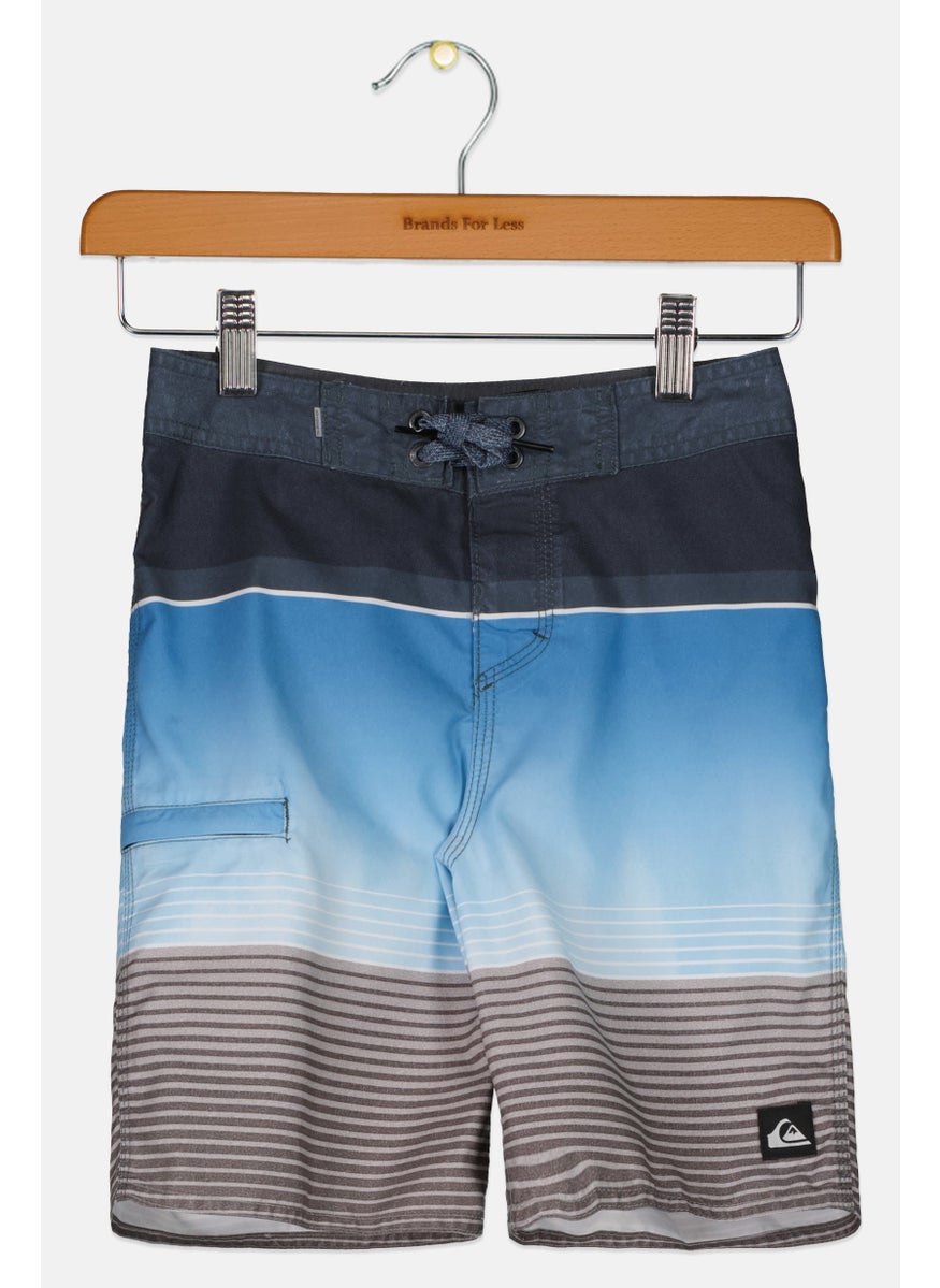 Kids Boy Brand Logo Drawstring Board Shorts, Blue