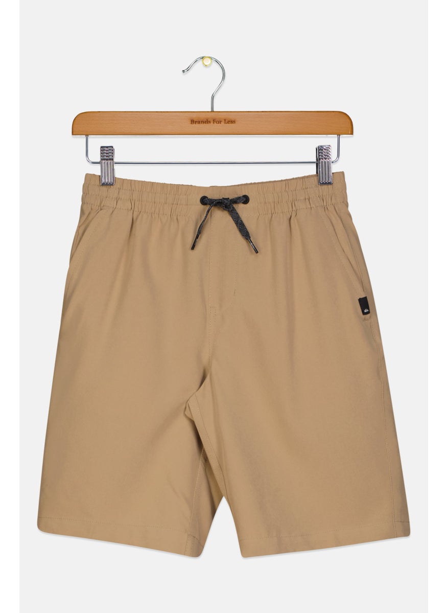 Kids Boy Plain Drawstring Board Shorts, Tan