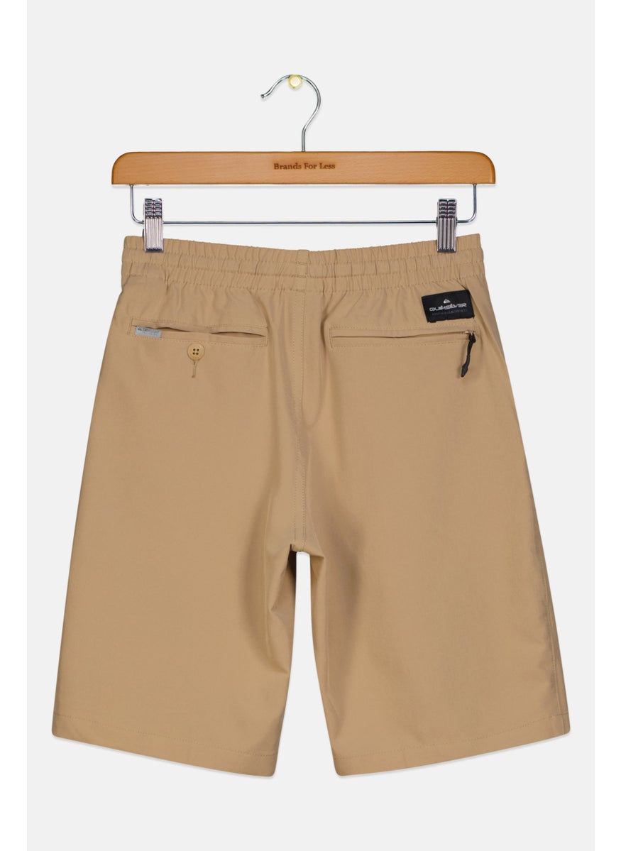 Kids Boy Plain Drawstring Board Shorts, Tan