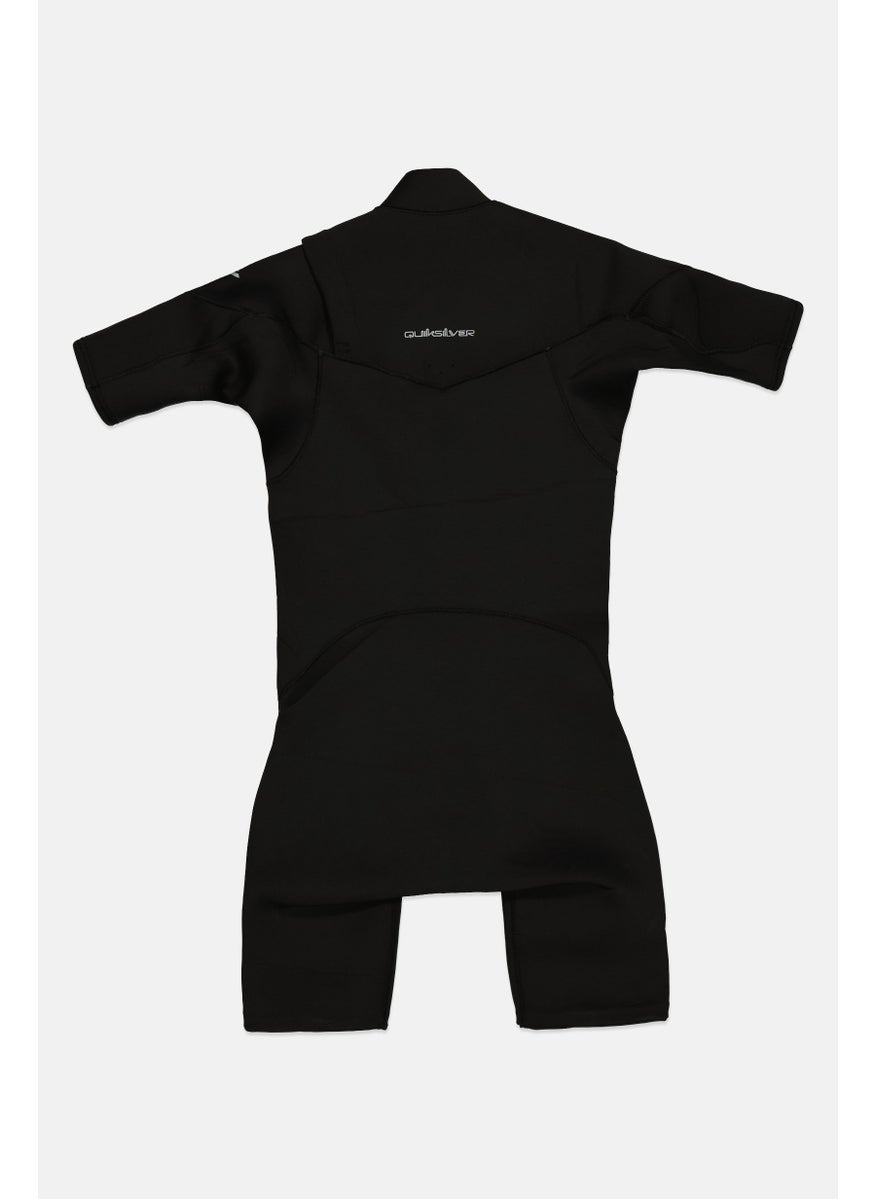 Kids Boy Brand Logo Short Sleeves Springsuit, Black