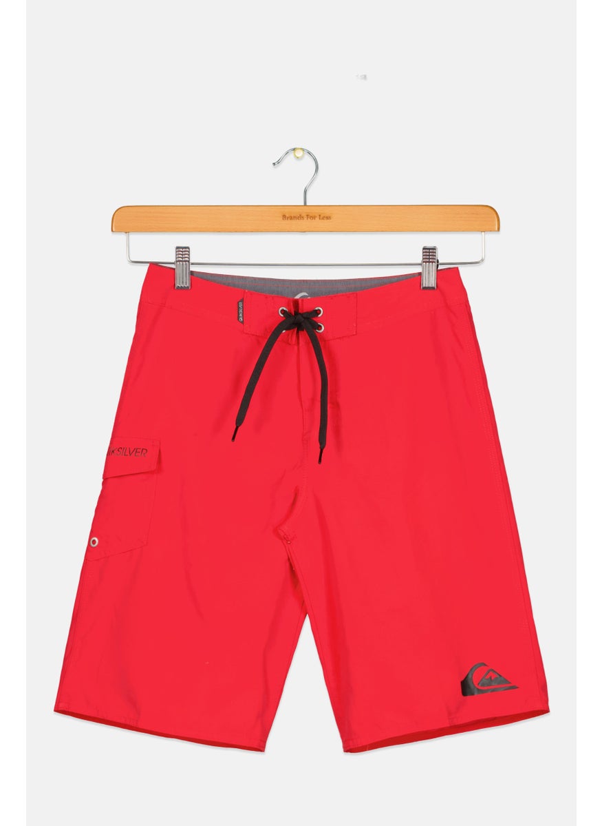 Kids Boys Solid Drawstrings Board Shorts, Red