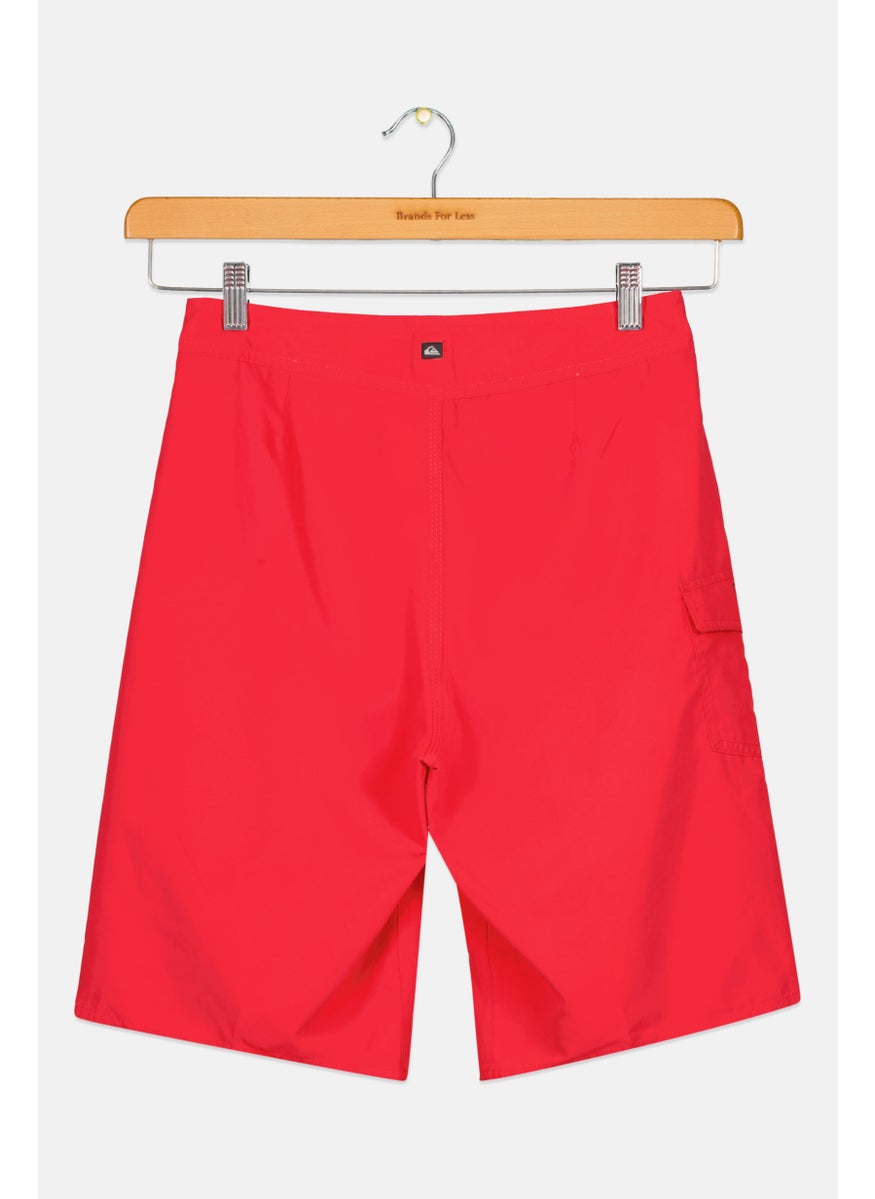 Kids Boys Solid Drawstrings Board Shorts, Red