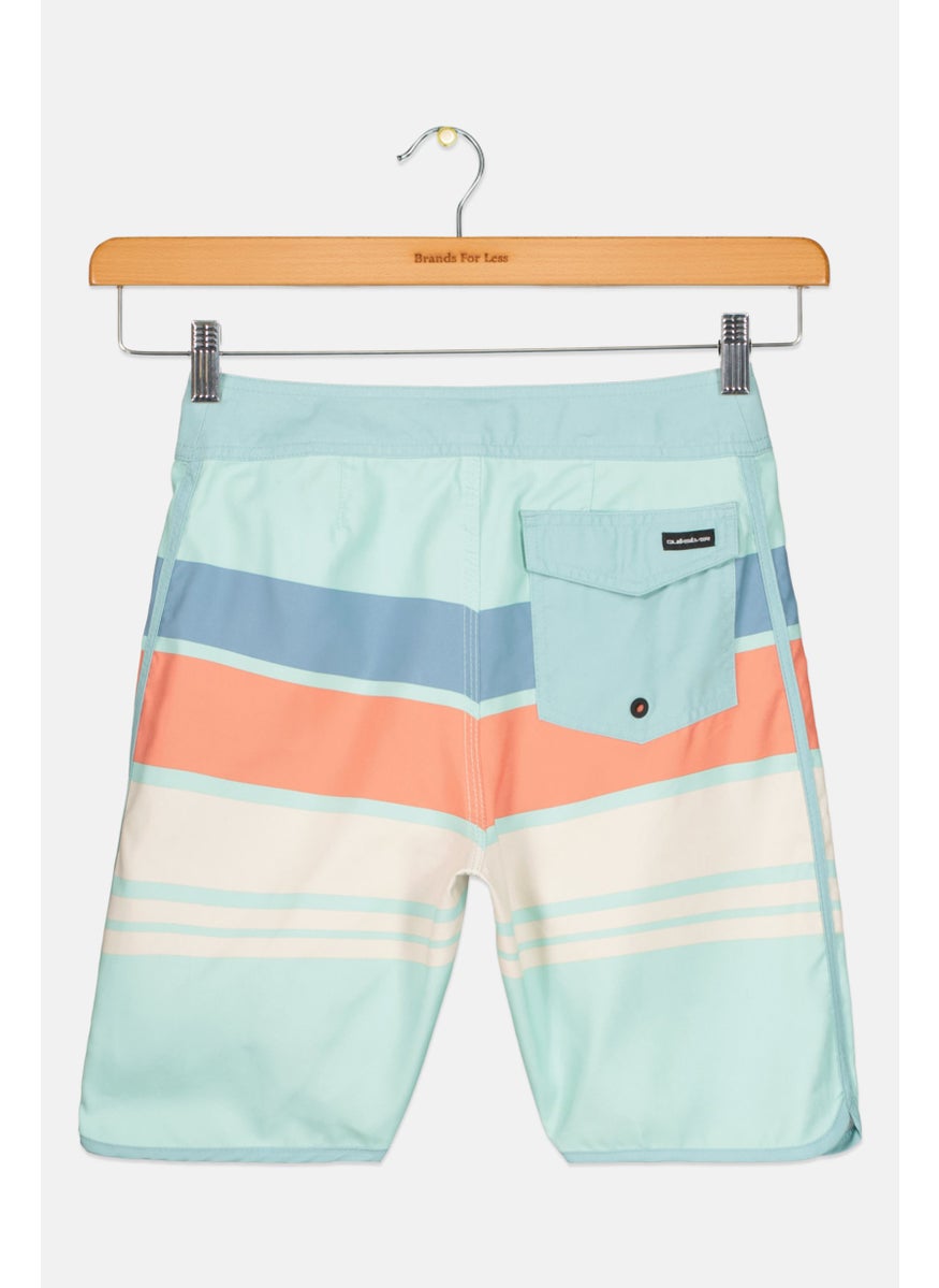 Kids Boy Stripe Drawstring Board Shorts, Turquoise