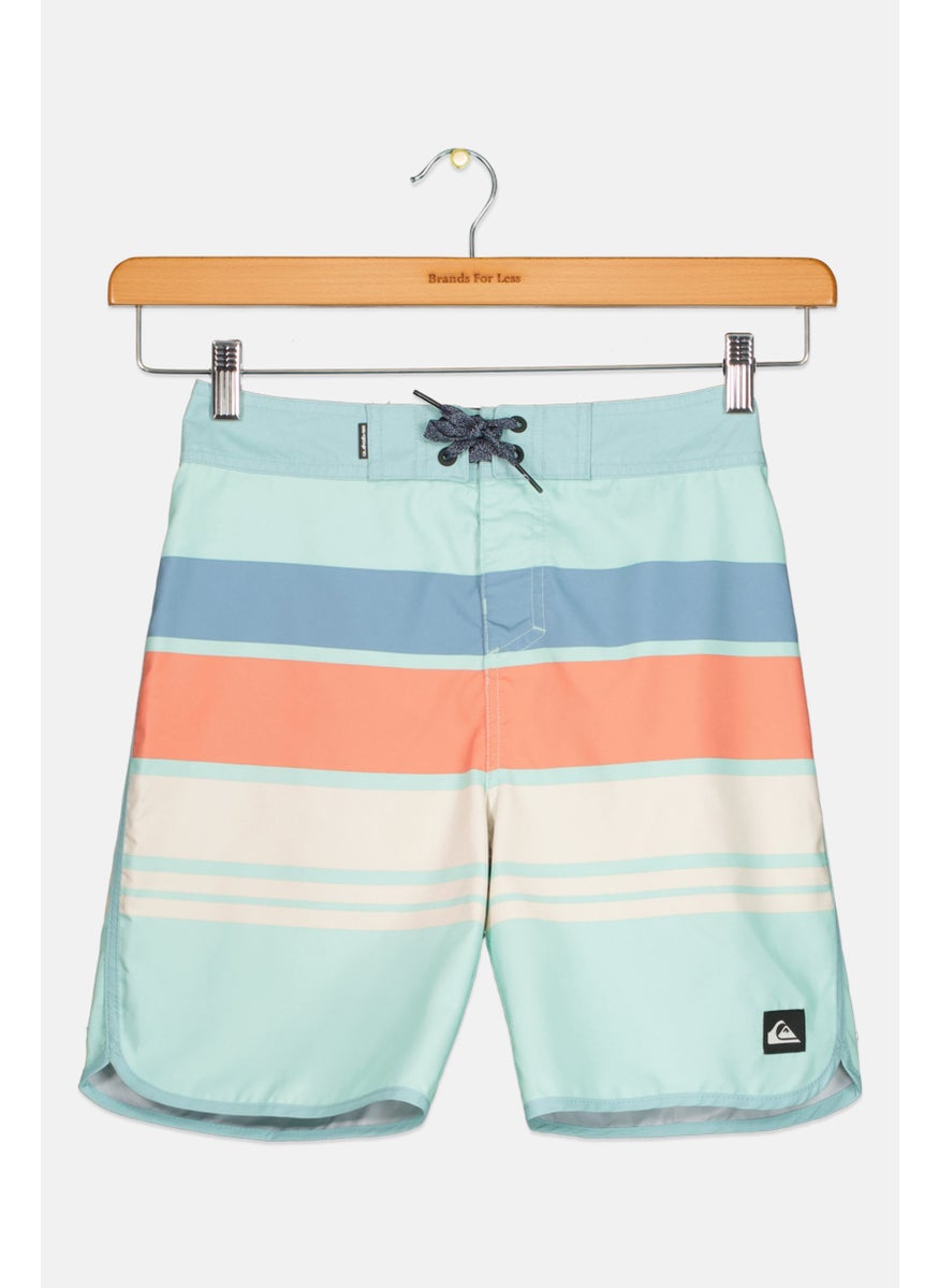 Kids Boy Stripe Drawstring Board Shorts, Turquoise