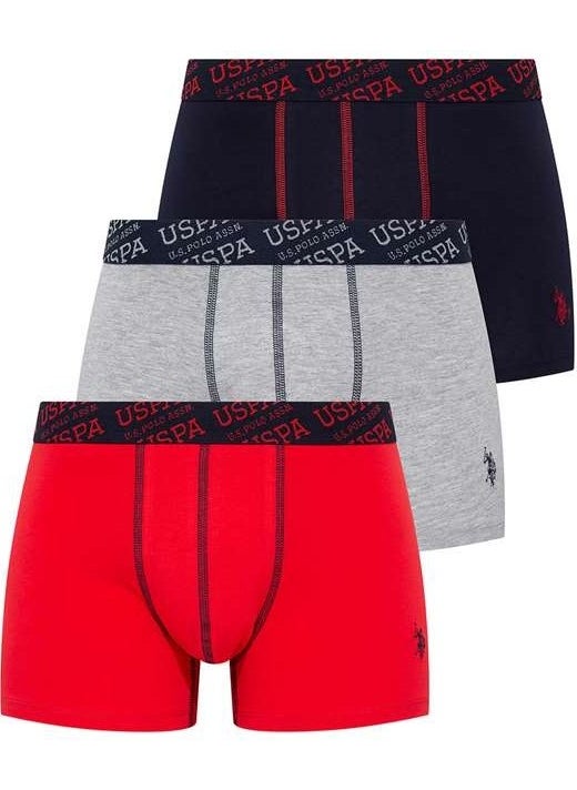 BASE. Polo Assn. Men's Red - Gray Melange - Navy Blue 3-Piece Boxer