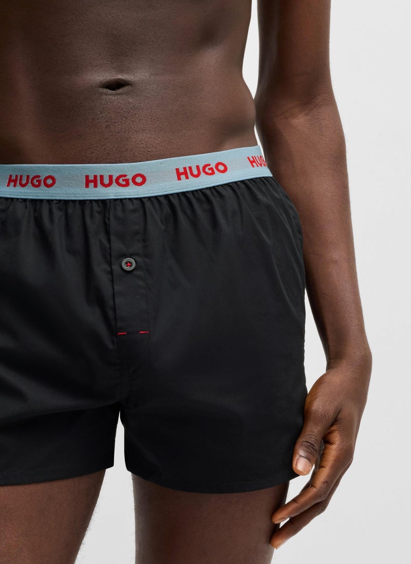 Three-pack of cotton boxer shorts with logo waistbands
