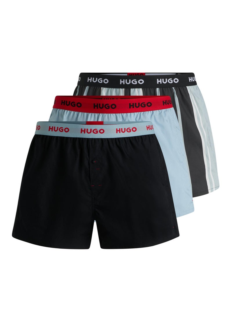 Three-pack of cotton boxer shorts with logo waistbands