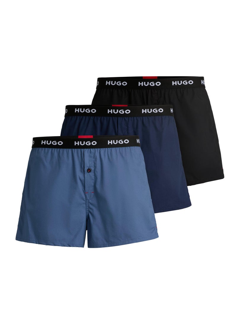 Three-pack of cotton boxer shorts with logo waistbands