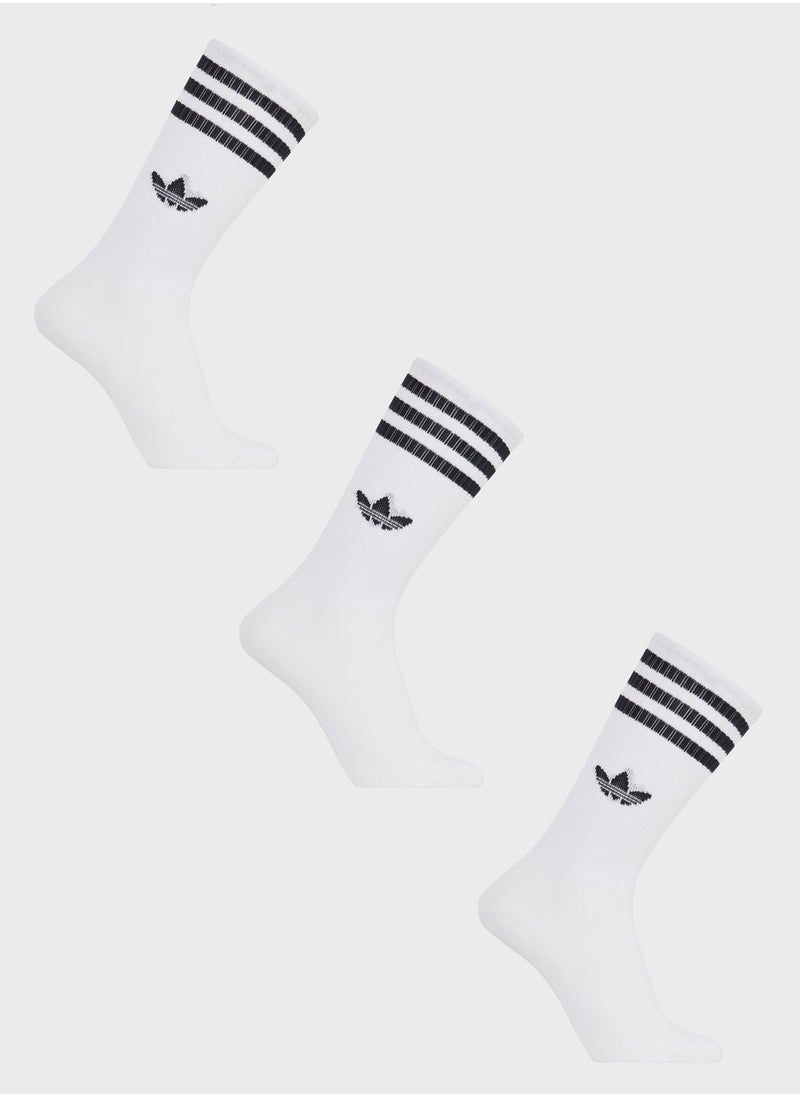 3 Pairs Solid Crew Socks