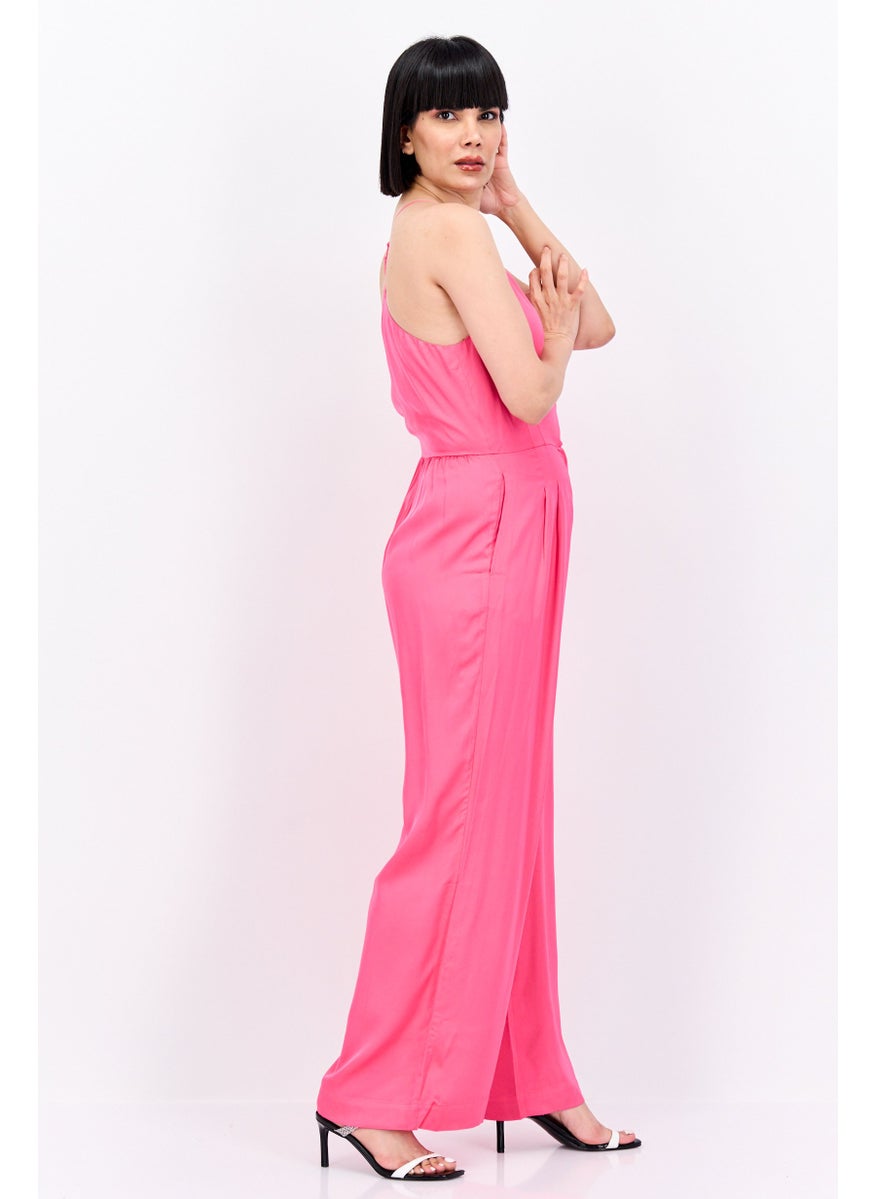 Women Plain Sleeveless Jumpsuit, Pink