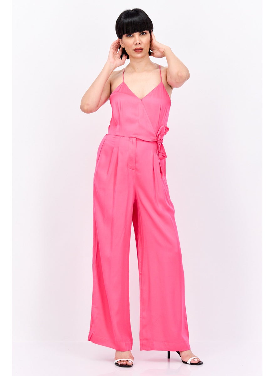 Women Plain Sleeveless Jumpsuit, Pink