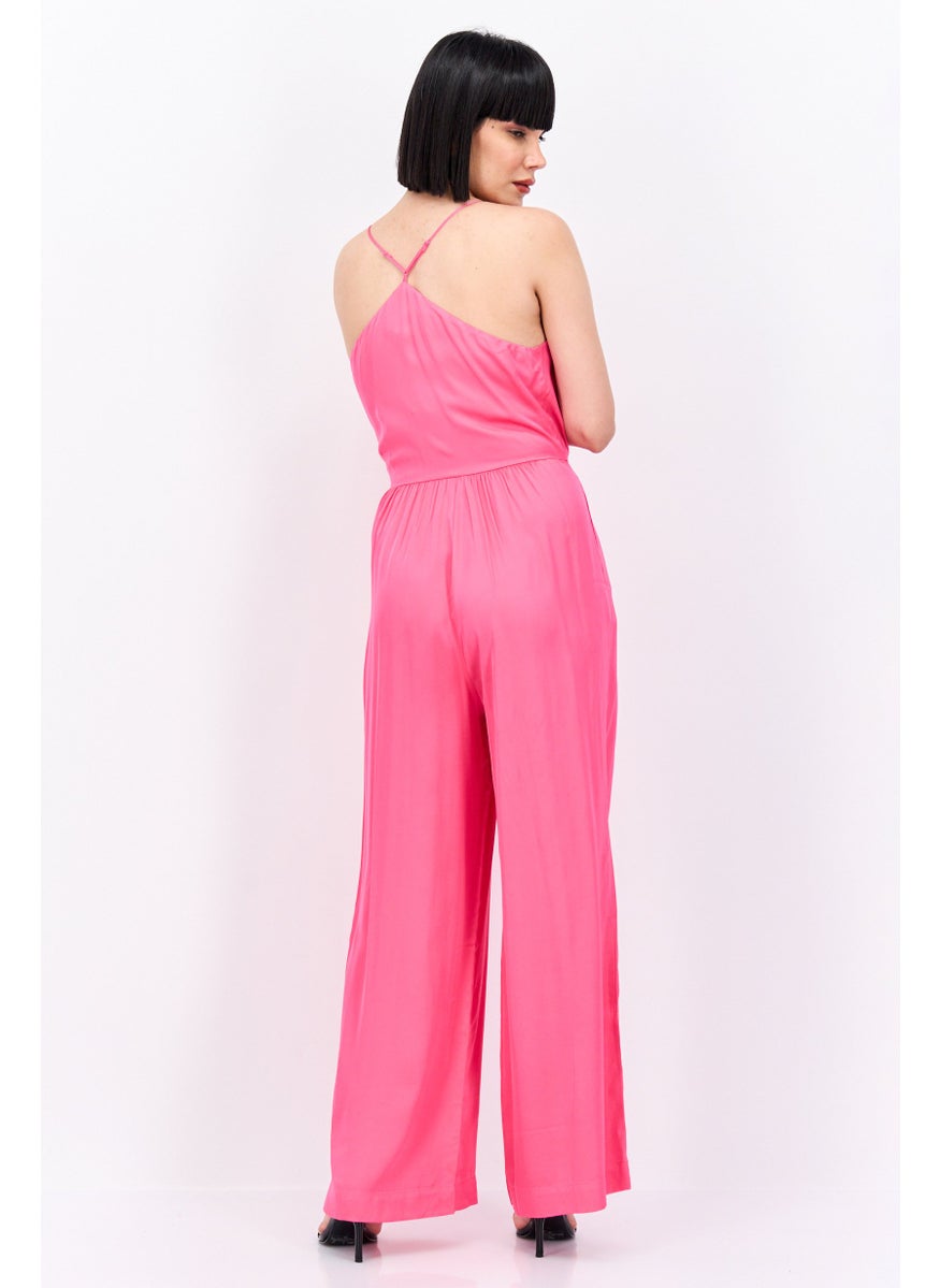 Women Plain Sleeveless Jumpsuit, Pink