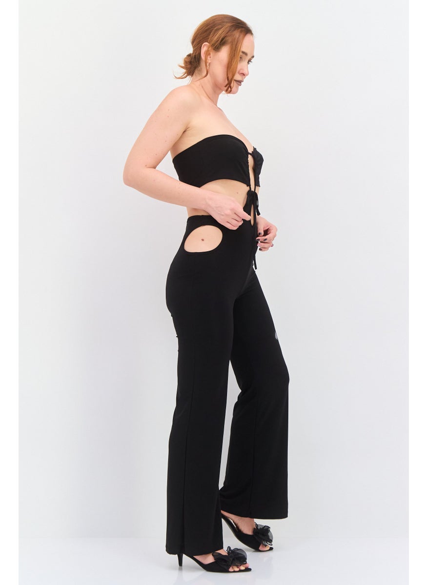 Women Plain Sleeveless Bandeau Jumpsuit, Black