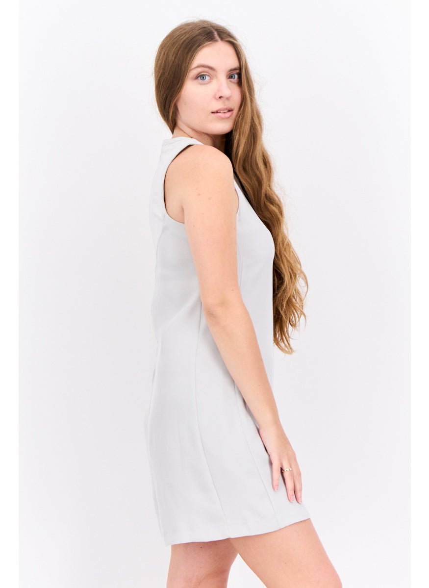 Women Embroidered Logo Sleeveless Playsuit, Light Grey