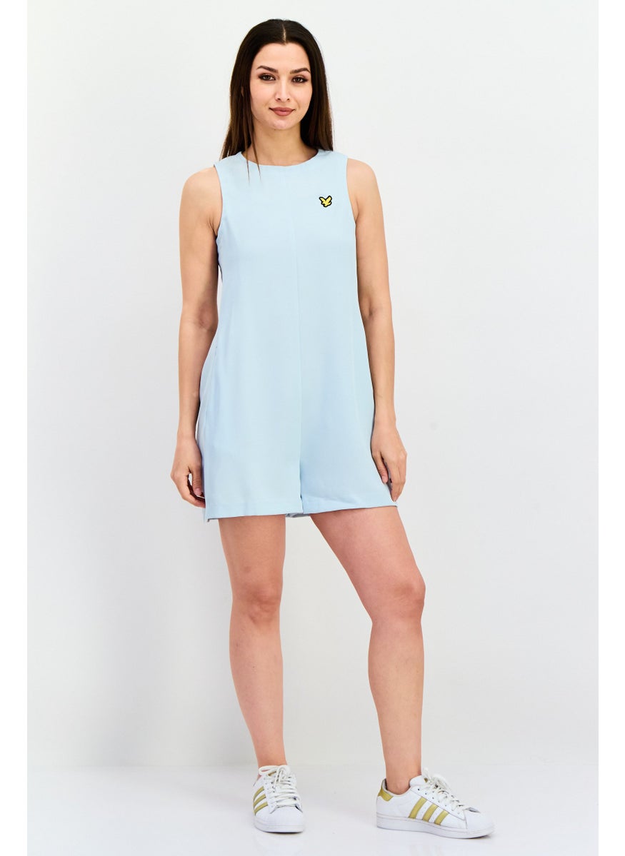 Women Brand Logo Sleeveless Playsuit, Turquoise