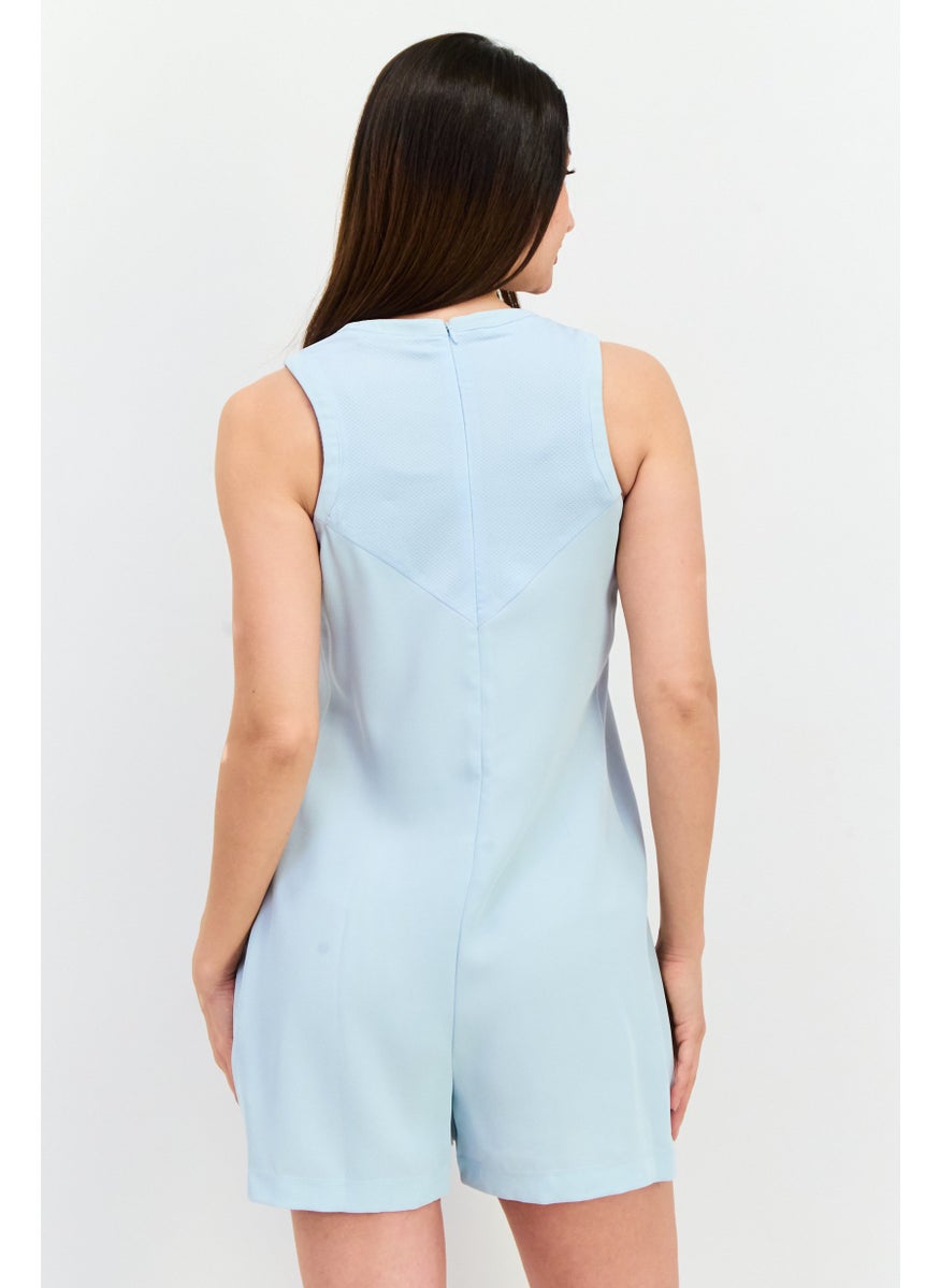 Women Brand Logo Sleeveless Playsuit, Turquoise