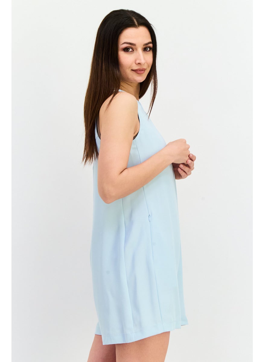 Women Brand Logo Sleeveless Playsuit, Turquoise