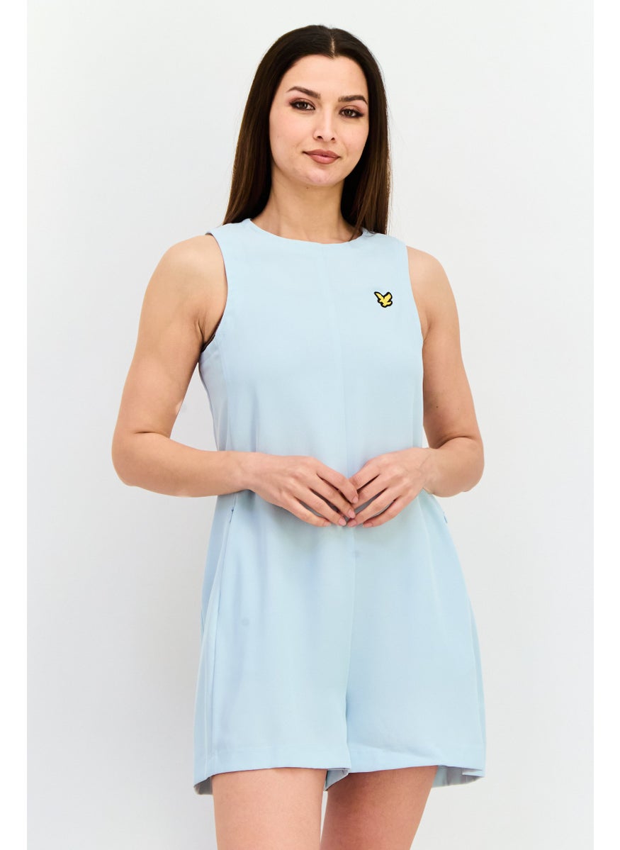 Women Brand Logo Sleeveless Playsuit, Turquoise