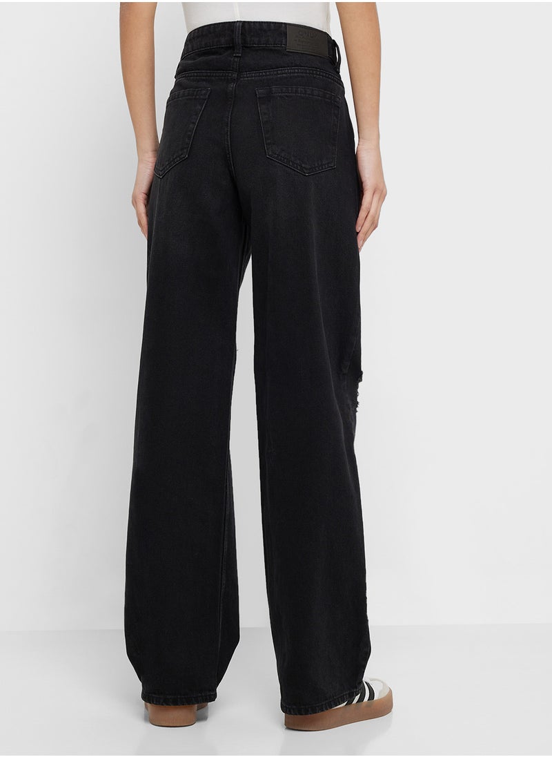 Mid Rise Ripped Detail Jeans