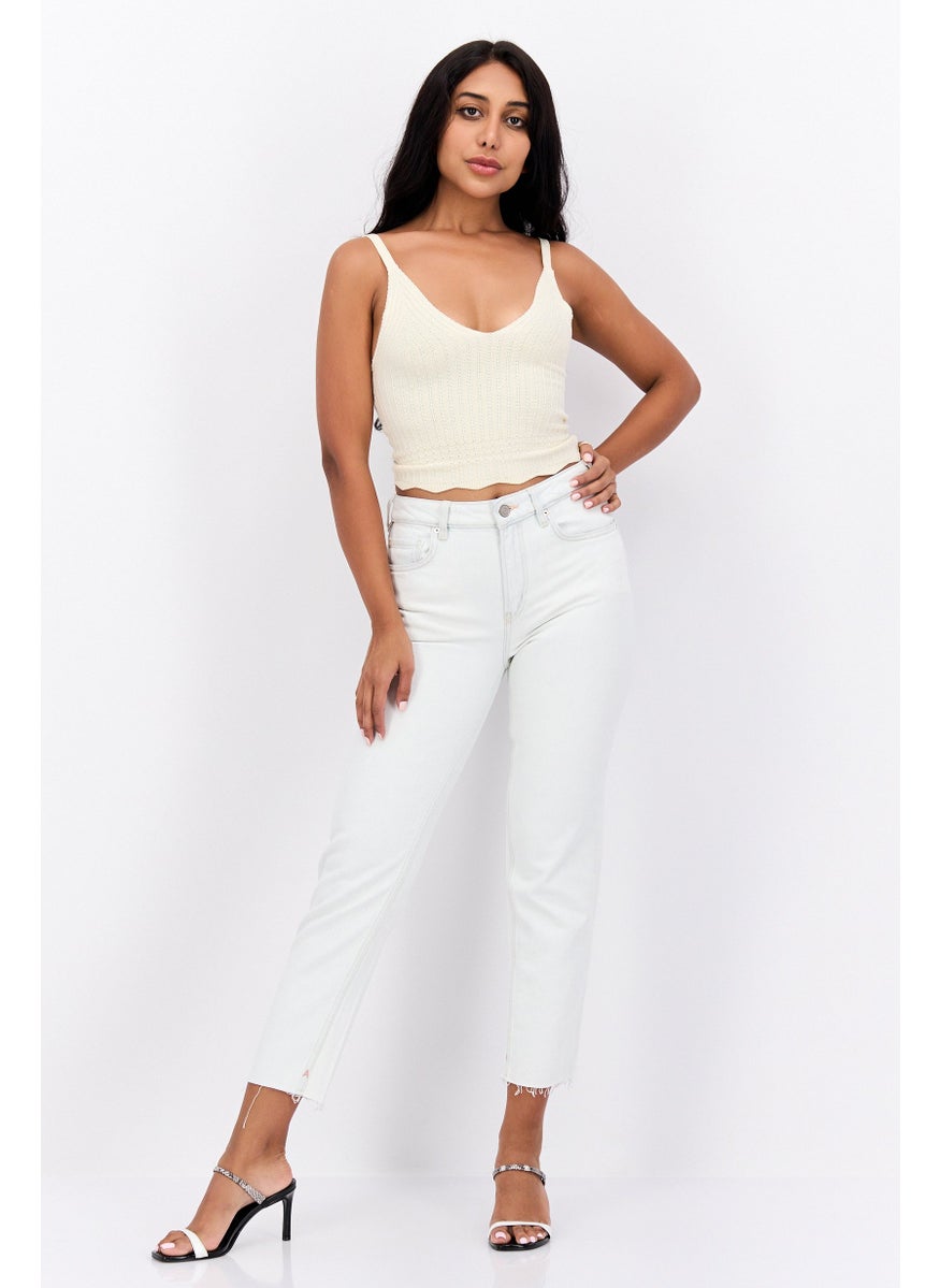 Women Slim Fit Washed Stretchable Jeans, Off White
