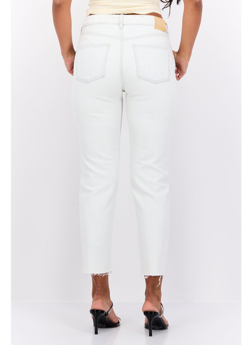 Women Slim Fit Washed Stretchable Jeans, Off White