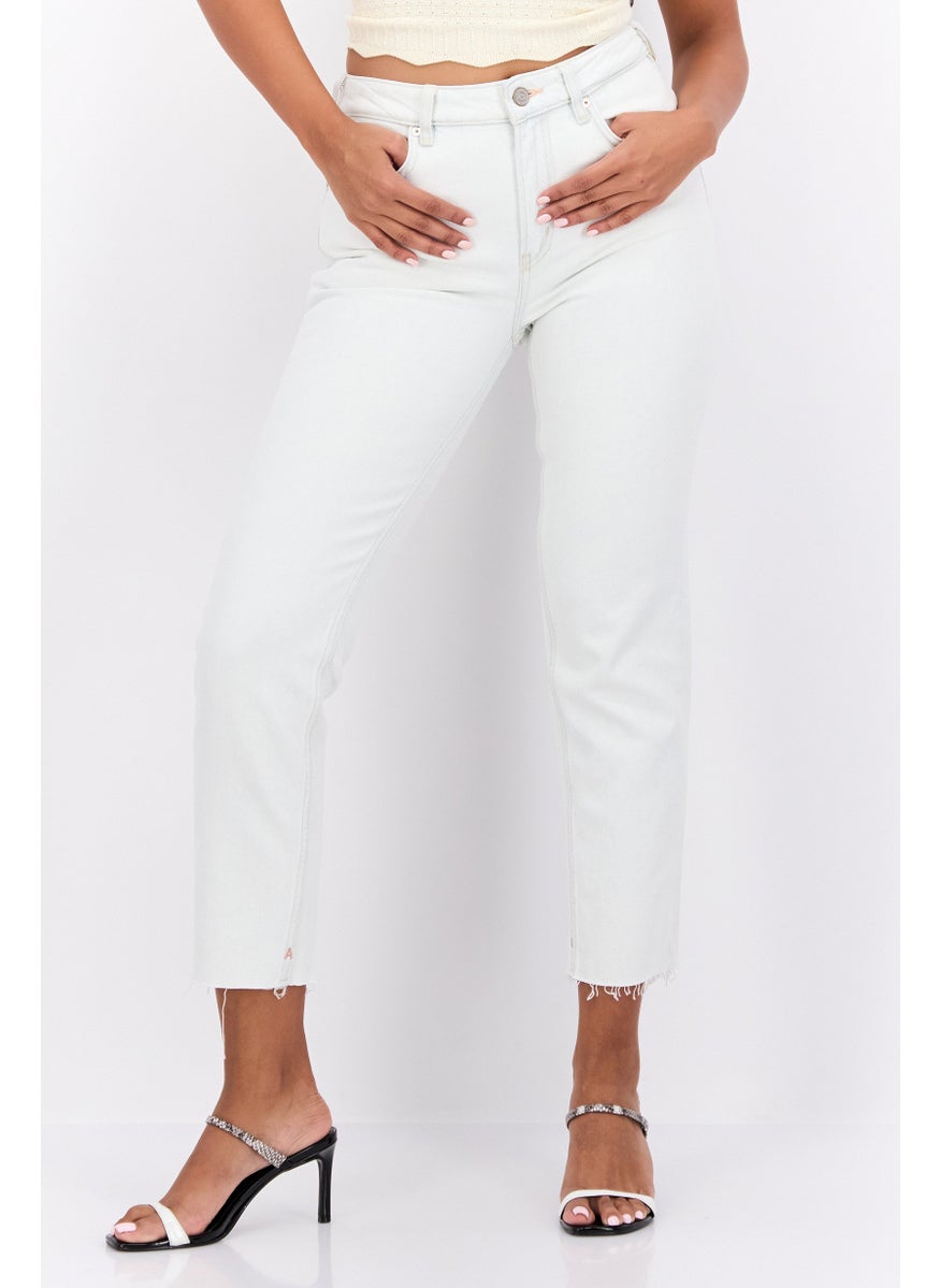 Women Slim Fit Washed Stretchable Jeans, Off White