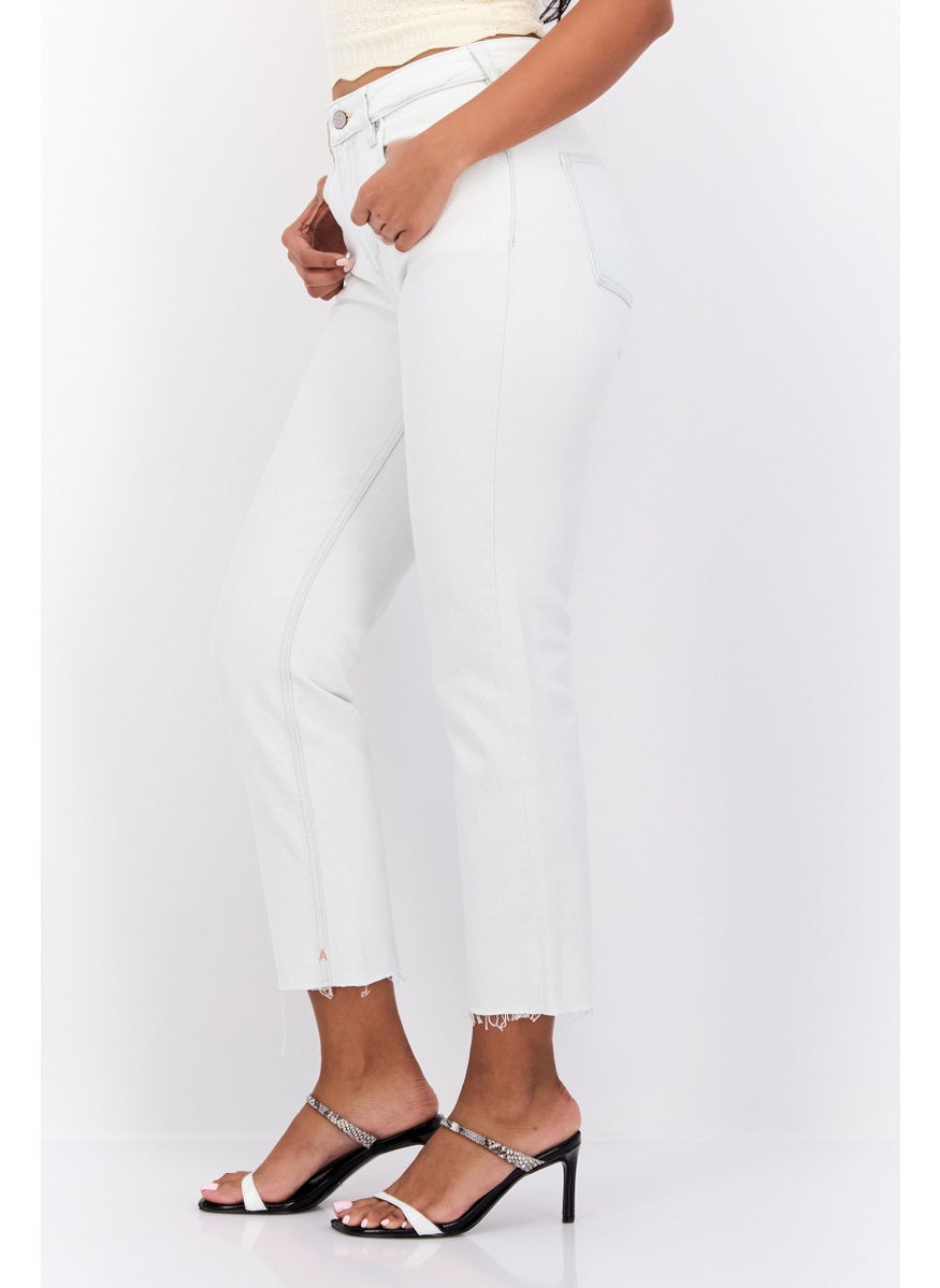 Women Slim Fit Washed Stretchable Jeans, Off White