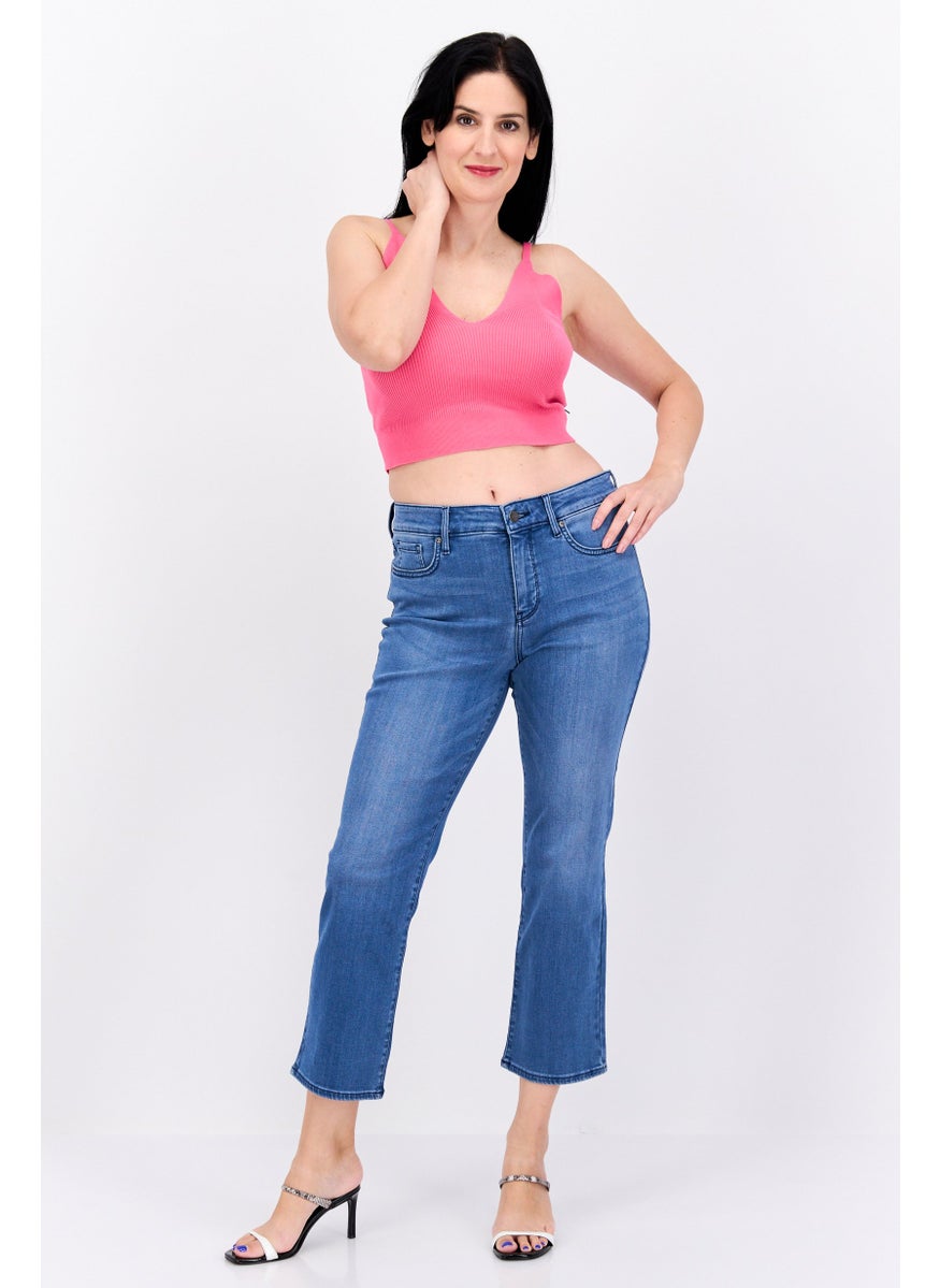 Women Straight Fit Washed Stretchable Denim, Blue