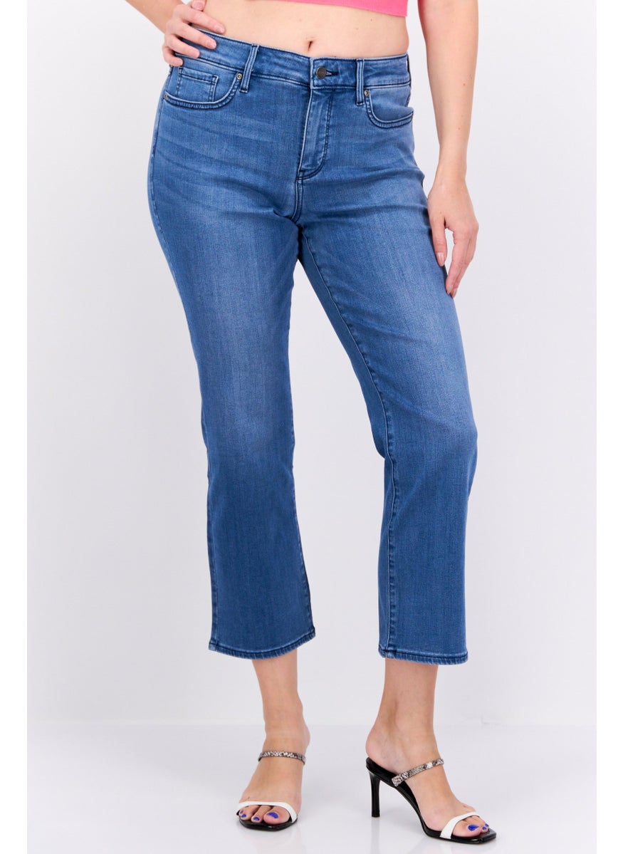 Women Straight Fit Washed Stretchable Denim, Blue