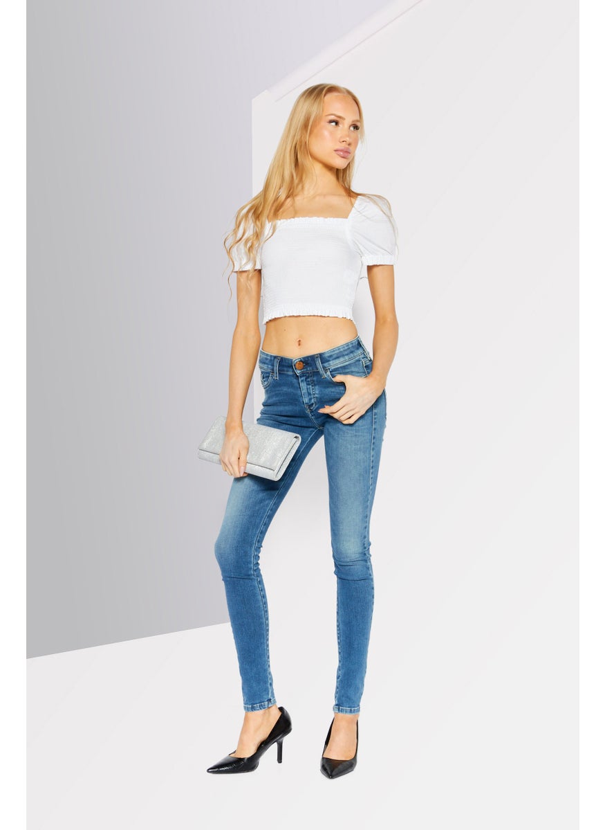 Women Super Slim Fit Washed Stretchable Denim Jeans, Blue