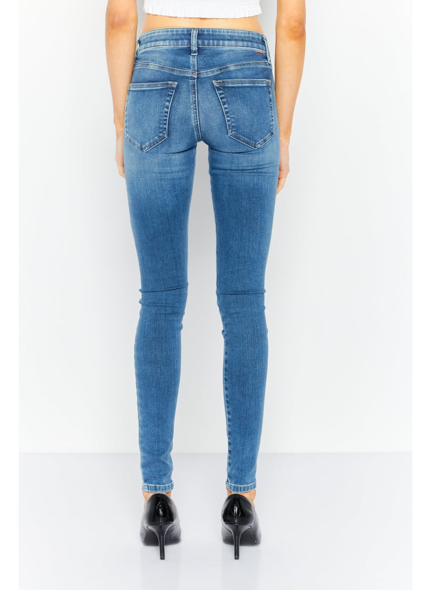 Women Super Slim Fit Washed Stretchable Denim Jeans, Blue