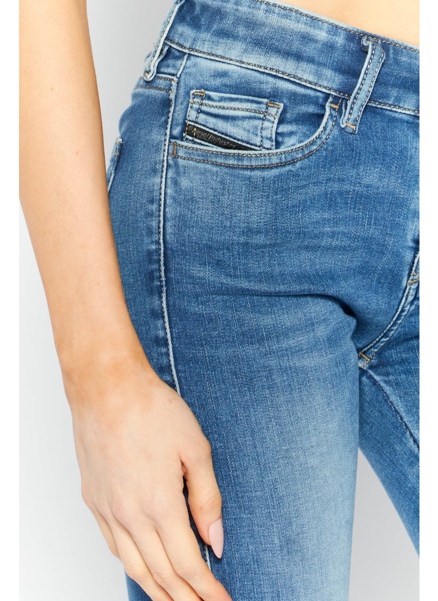 Women Super Slim Fit Washed Stretchable Denim Jeans, Blue