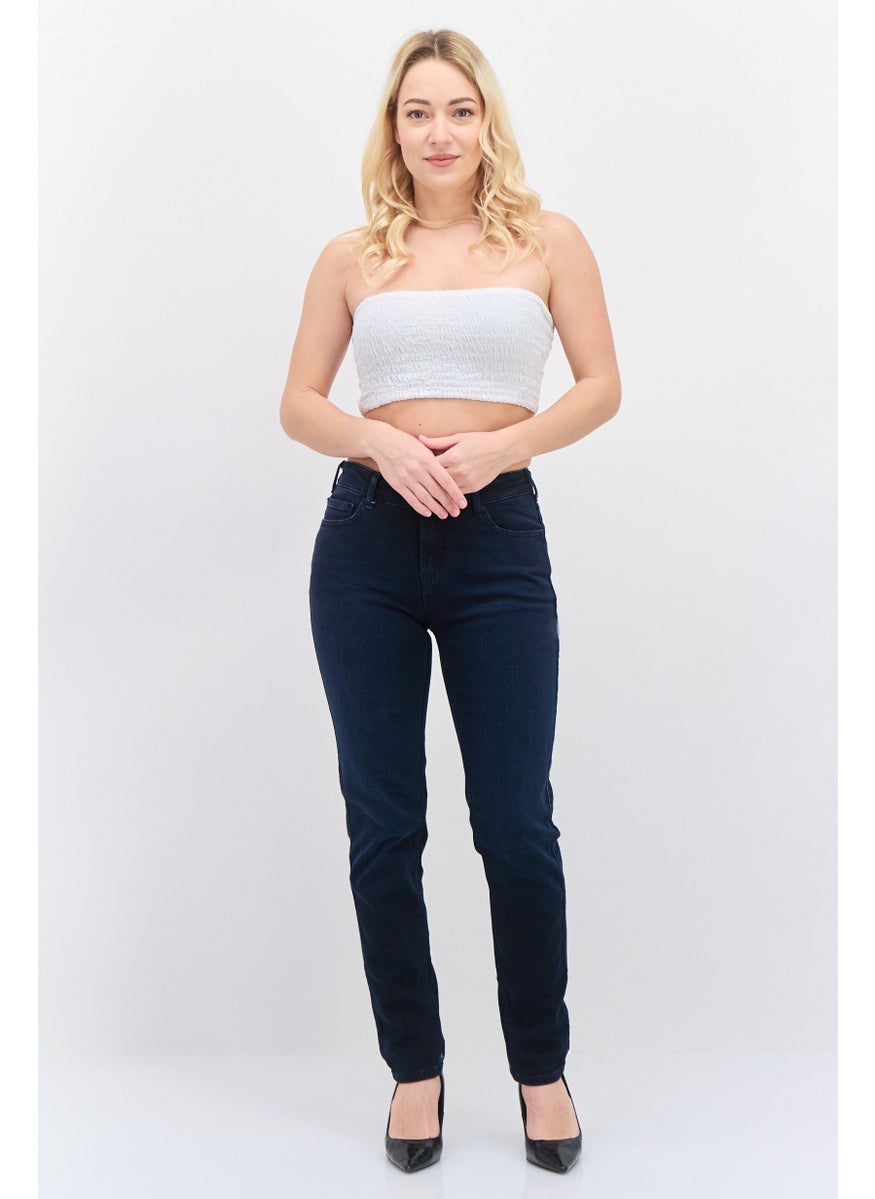 Women Slim Fit Washed Stretchable Jeans, Navy Blue