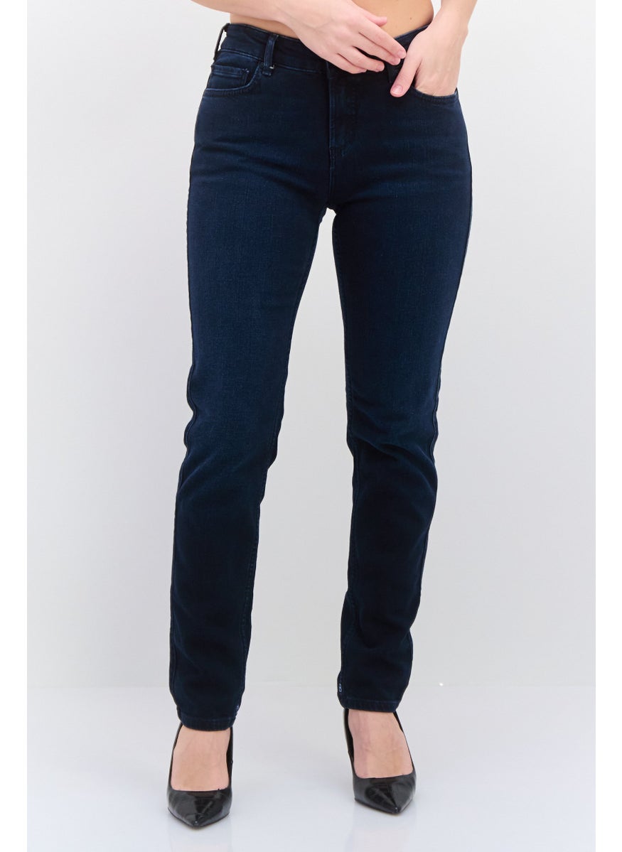 Women Slim Fit Washed Stretchable Jeans, Navy Blue