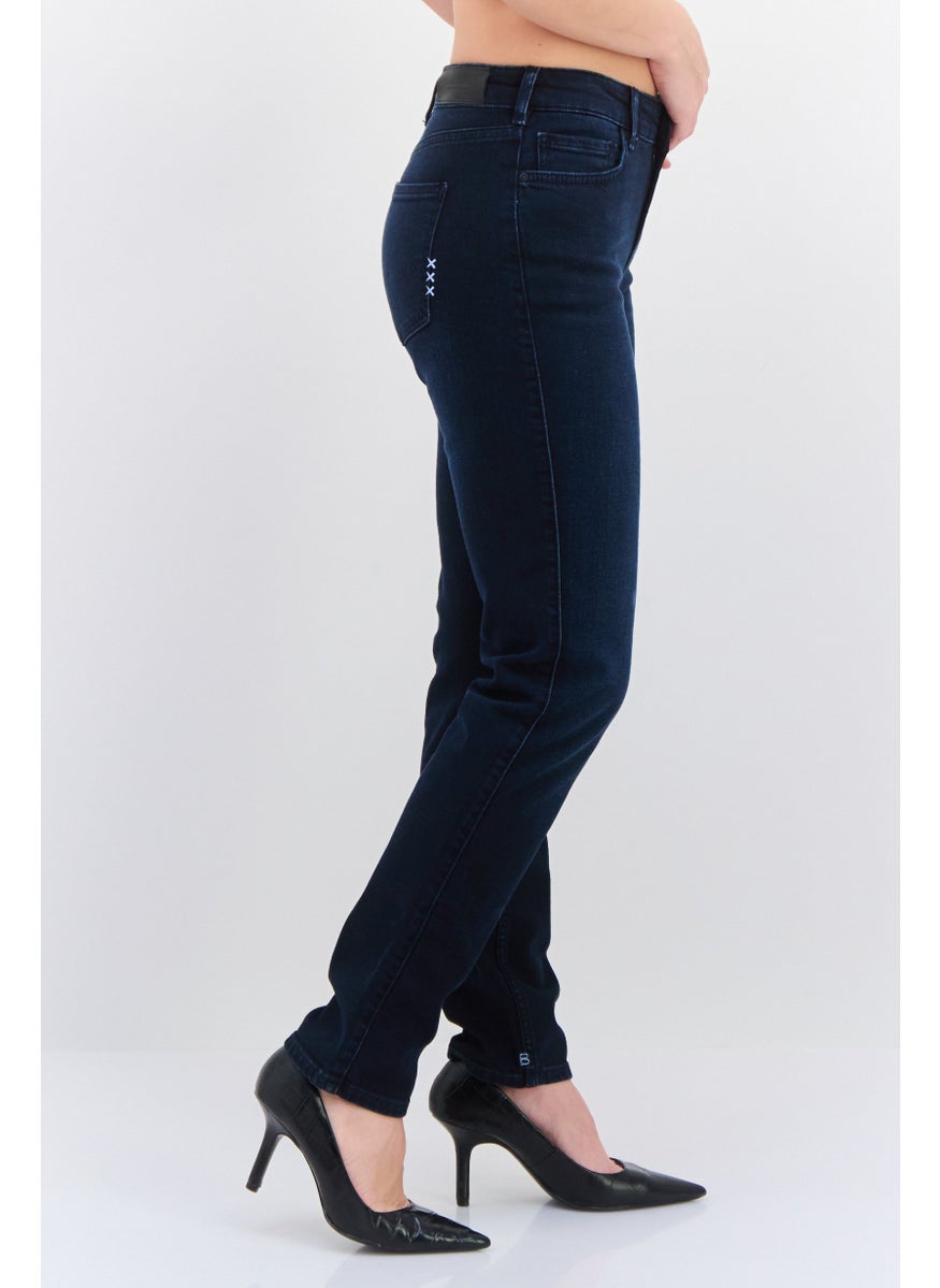 Women Slim Fit Washed Stretchable Jeans, Navy Blue