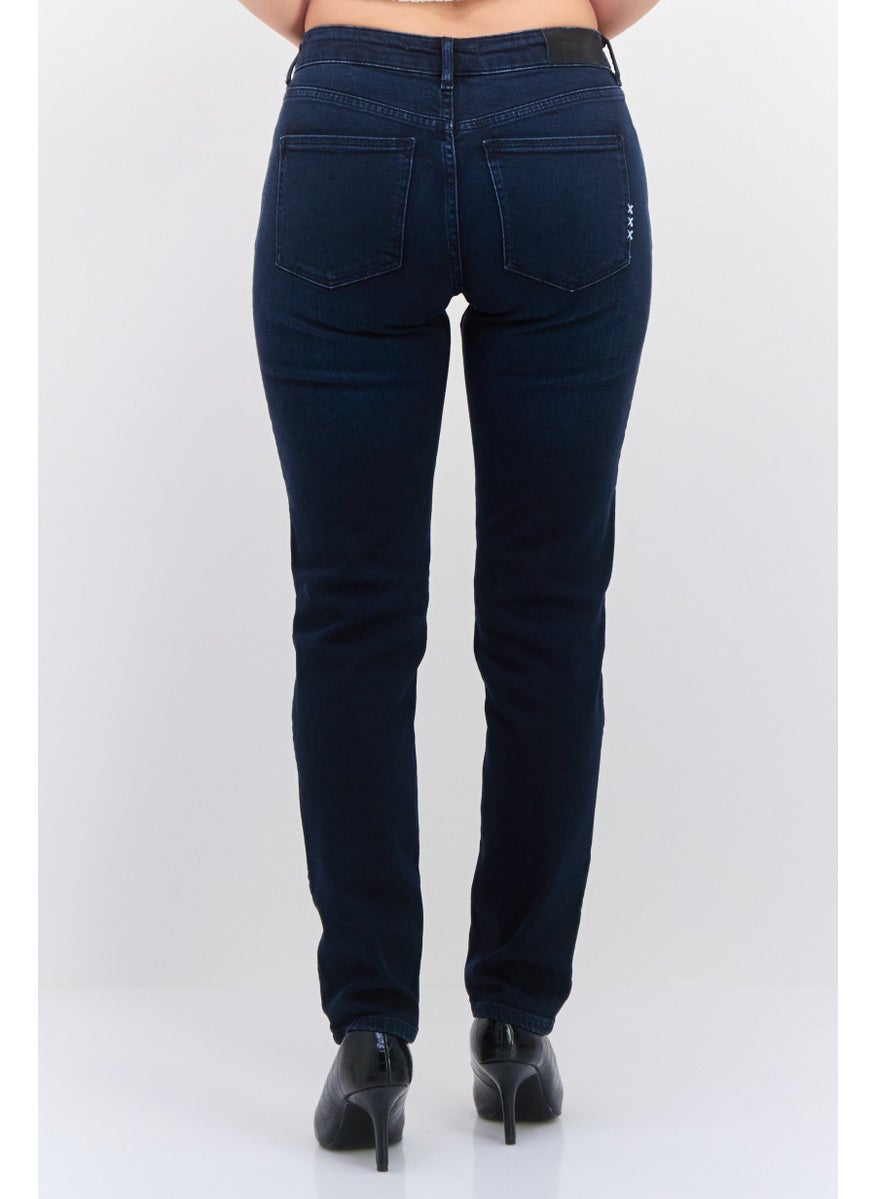 Women Slim Fit Washed Stretchable Jeans, Navy Blue