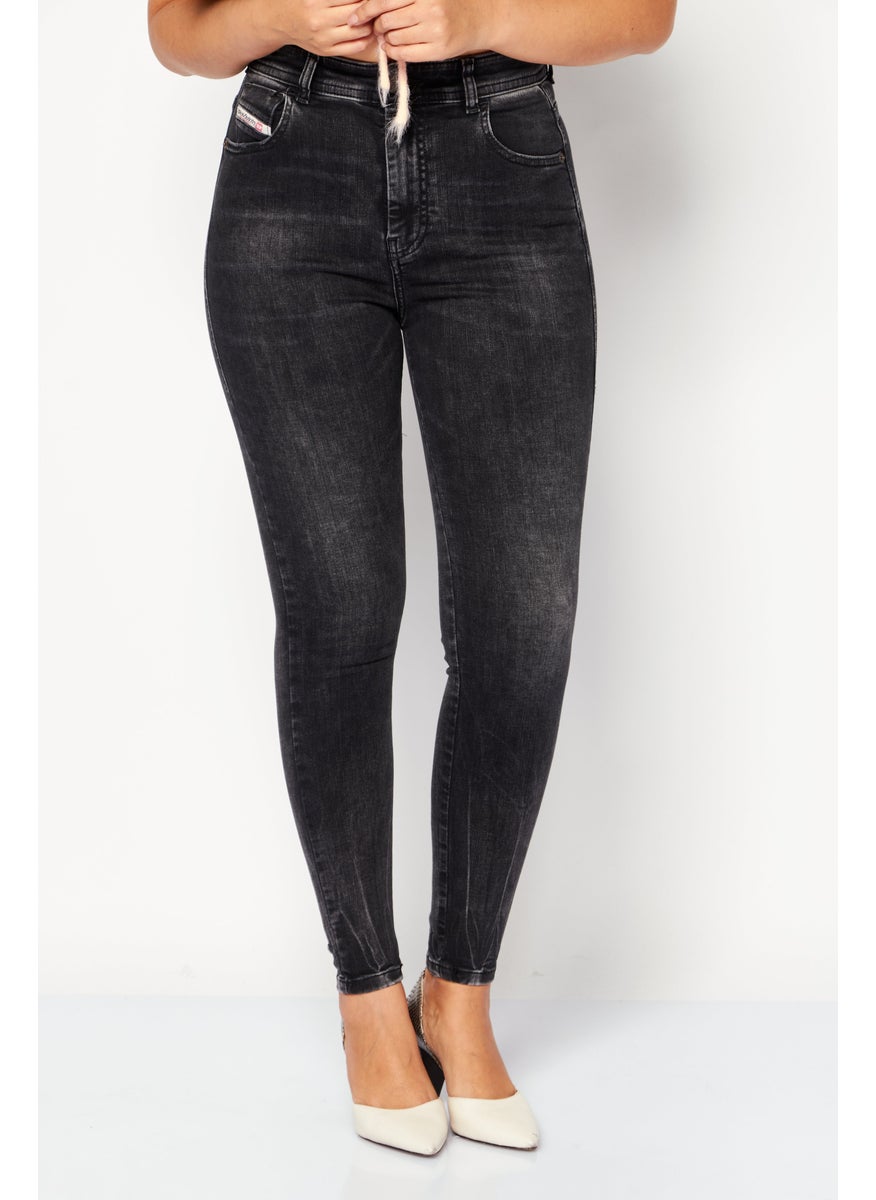 Women 1984 SLANDY Skinny Fit Washed Stretchable Jeans, Black