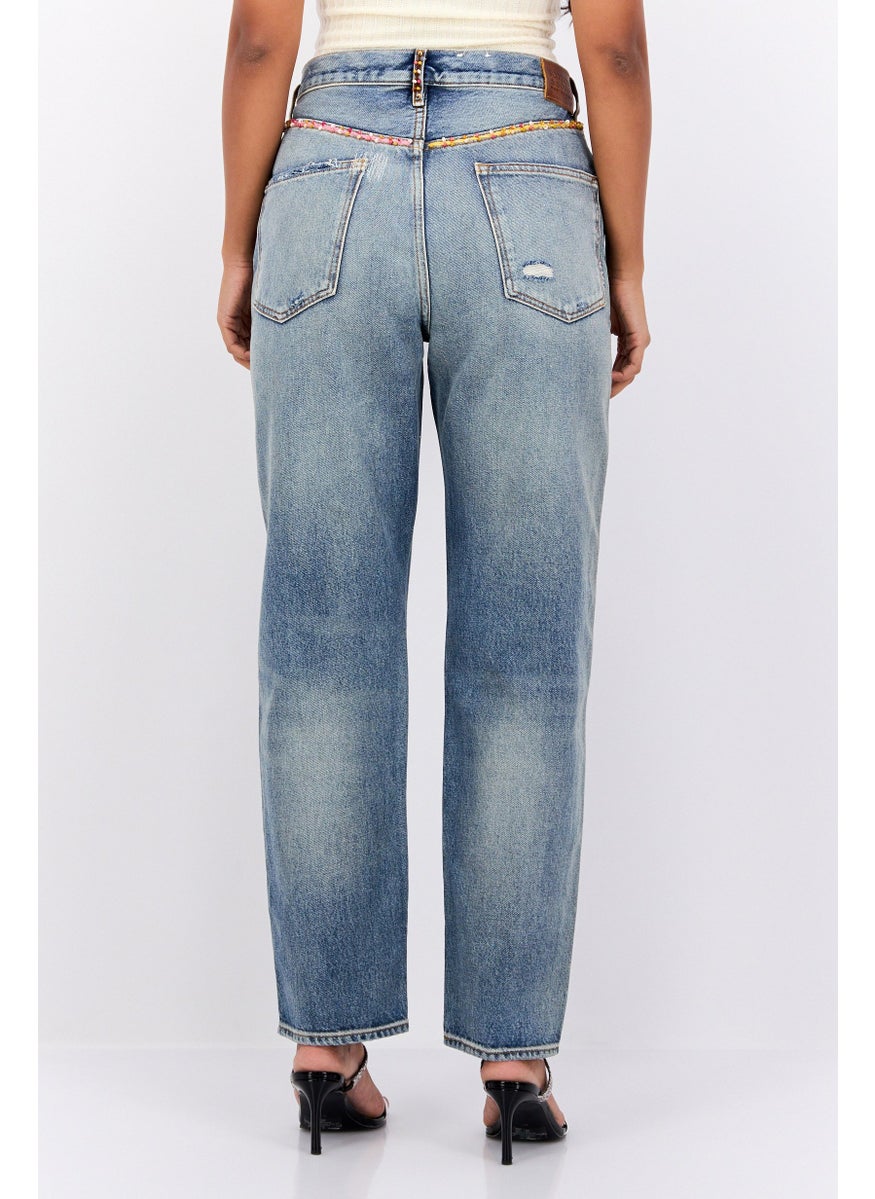 Women Classic Boyfriend Fit Rip N-Stretch The Bay Straight Leg Denim, Blue